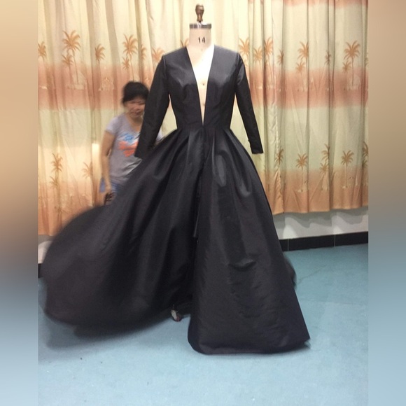 Custom Made Black Gown Overcoat Dress - Picture 3 of 8
